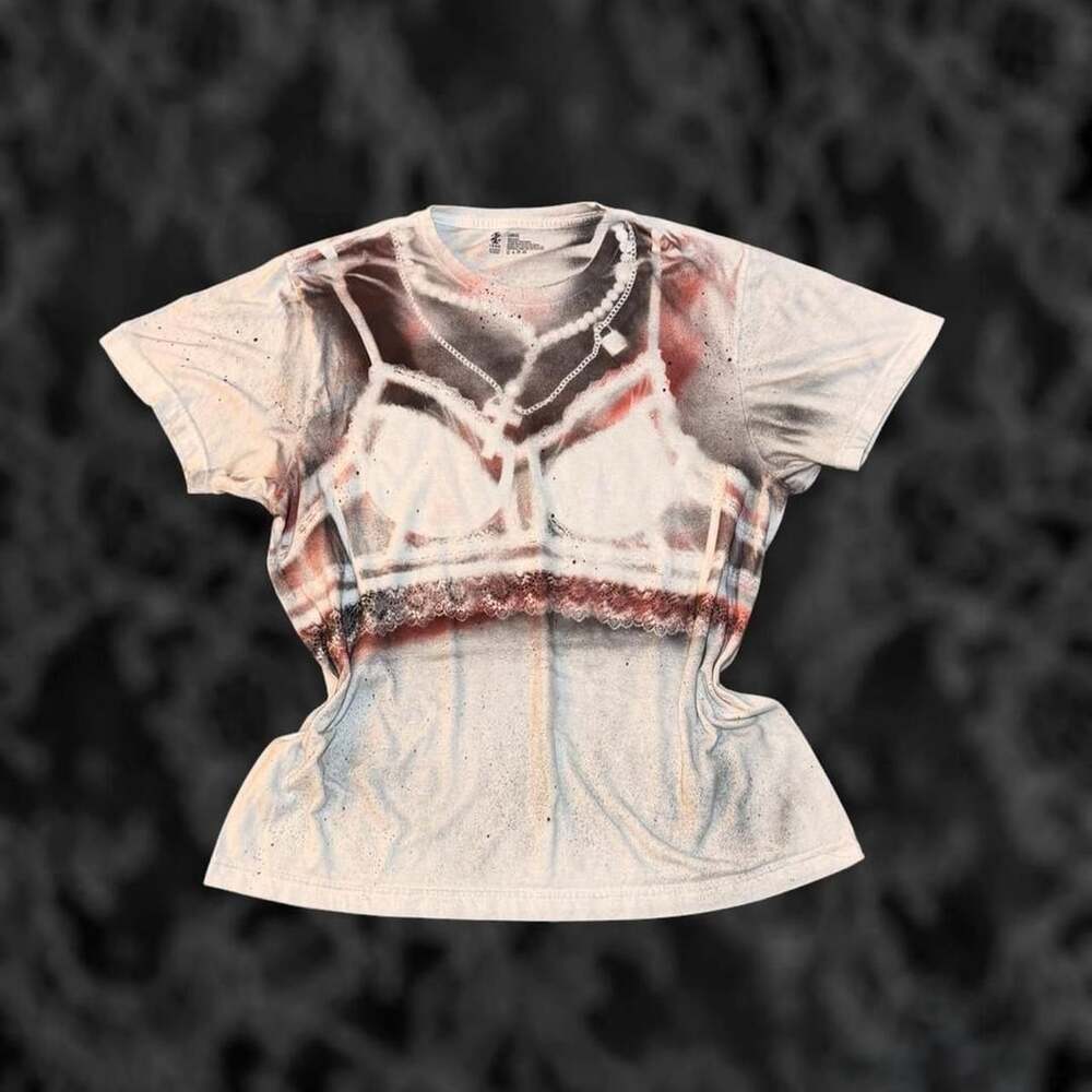 IZOD Trompe L'Oeil Lingerie Graphic T-Shirt Size Large Upcycled Reworked